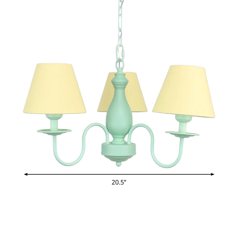 Three Heads Tapered Shade Chandelier Nordic Stylish Metal Hanging Light for Cafe Clearhalo 'Ceiling Lights' 'Chandeliers' Lighting' options 186638