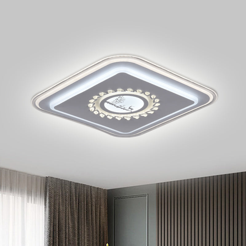 Square Acrylic Flush Mount Light Minimalism LED White Close to Ceiling Lighting with Floral/Plum Blossom/Deer Pattern Clearhalo 'Ceiling Lights' 'Close To Ceiling Lights' 'Close to ceiling' 'Flush mount' Lighting' 1866381