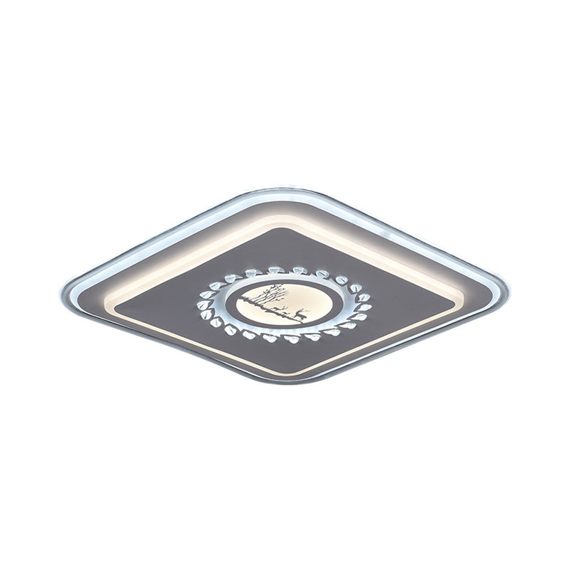 Square Acrylic Flush Mount Light Minimalism LED White Close to Ceiling Lighting with Floral/Plum Blossom/Deer Pattern Clearhalo 'Ceiling Lights' 'Close To Ceiling Lights' 'Close to ceiling' 'Flush mount' Lighting' 1866382