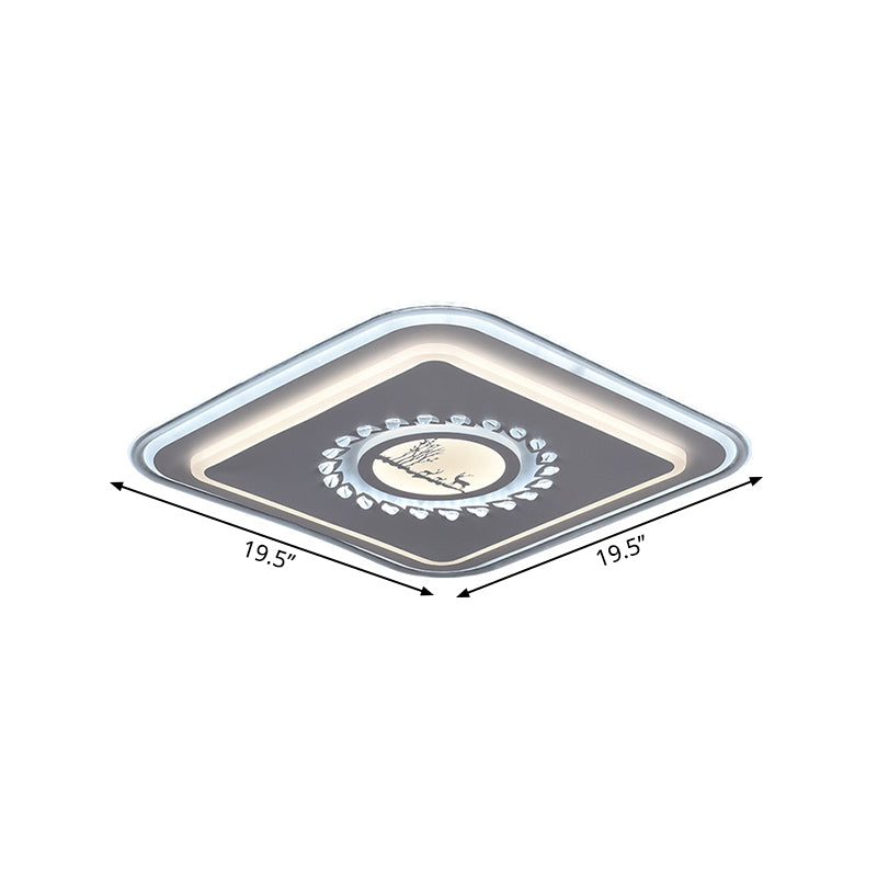 Square Acrylic Flush Mount Light Minimalism LED White Close to Ceiling Lighting with Floral/Plum Blossom/Deer Pattern Clearhalo 'Ceiling Lights' 'Close To Ceiling Lights' 'Close to ceiling' 'Flush mount' Lighting' 1866383