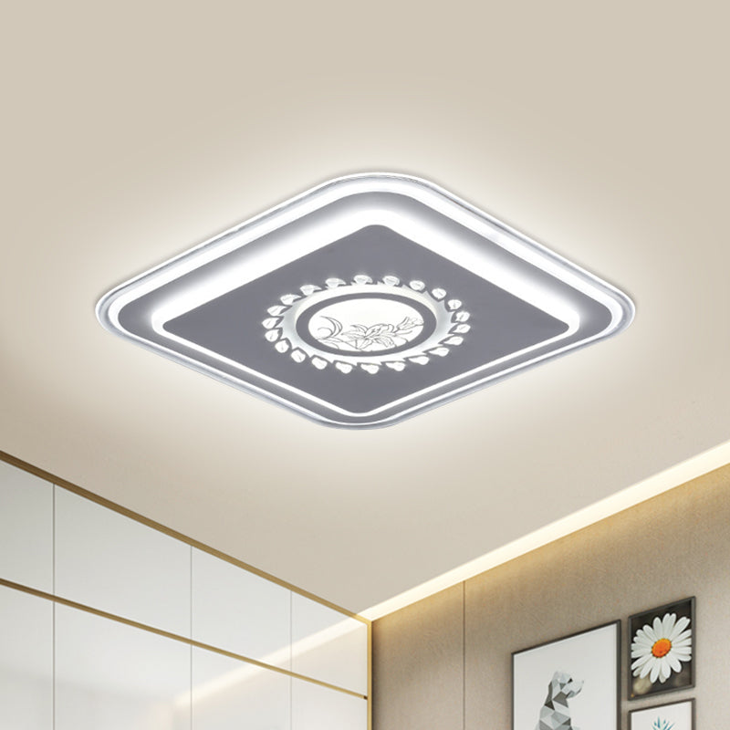 Square Acrylic Flush Mount Light Minimalism LED White Close to Ceiling Lighting with Floral/Plum Blossom/Deer Pattern White A Clearhalo 'Ceiling Lights' 'Close To Ceiling Lights' 'Close to ceiling' 'Flush mount' Lighting' 1866384