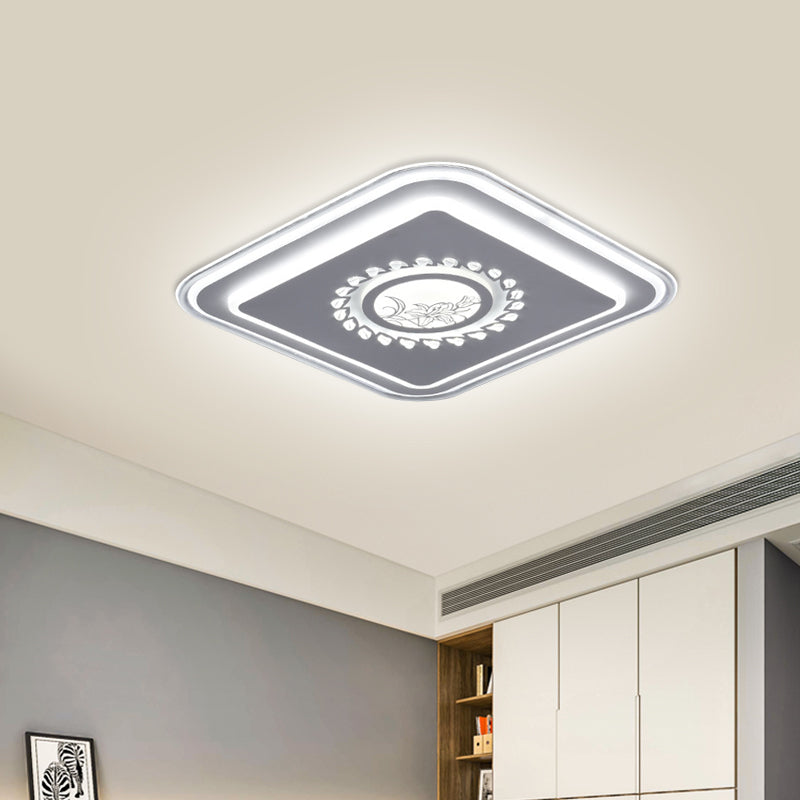 Square Acrylic Flush Mount Light Minimalism LED White Close to Ceiling Lighting with Floral/Plum Blossom/Deer Pattern Clearhalo 'Ceiling Lights' 'Close To Ceiling Lights' 'Close to ceiling' 'Flush mount' Lighting' 1866385