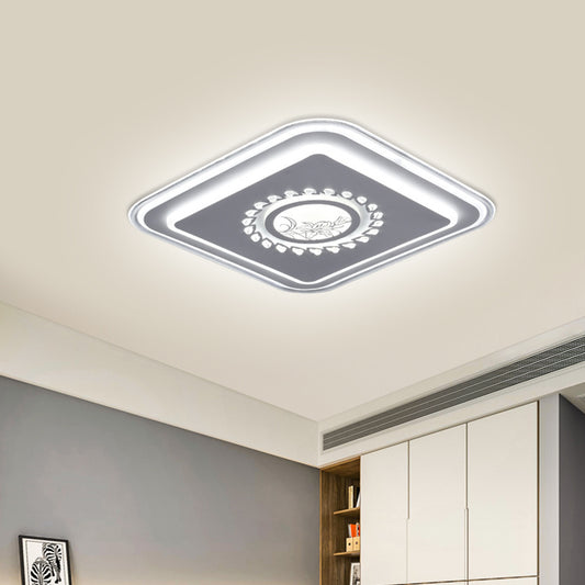 Square Acrylic Flush Mount Light Minimalism LED White Close to Ceiling Lighting with Floral/Plum Blossom/Deer Pattern Clearhalo 'Ceiling Lights' 'Close To Ceiling Lights' 'Close to ceiling' 'Flush mount' Lighting' 1866385