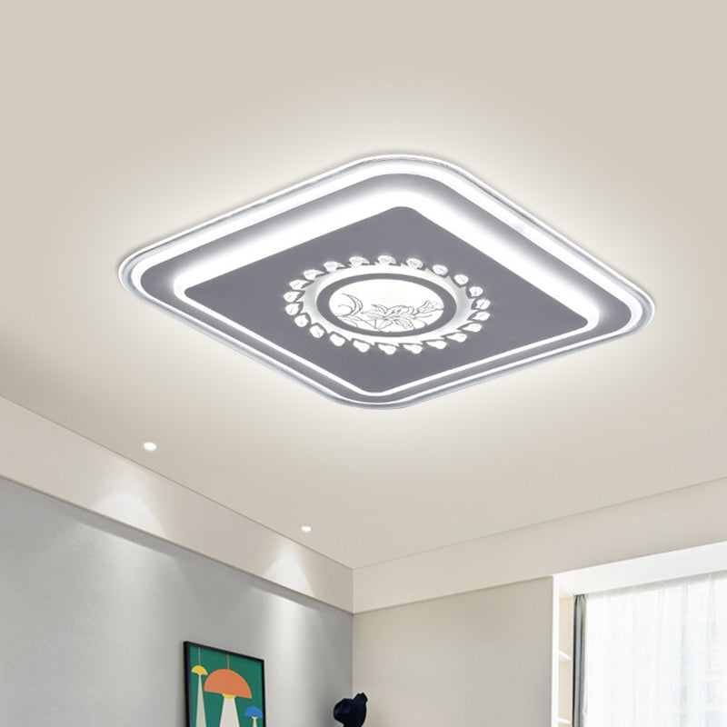 Square Acrylic Flush Mount Light Minimalism LED White Close to Ceiling Lighting with Floral/Plum Blossom/Deer Pattern Clearhalo 'Ceiling Lights' 'Close To Ceiling Lights' 'Close to ceiling' 'Flush mount' Lighting' 1866386