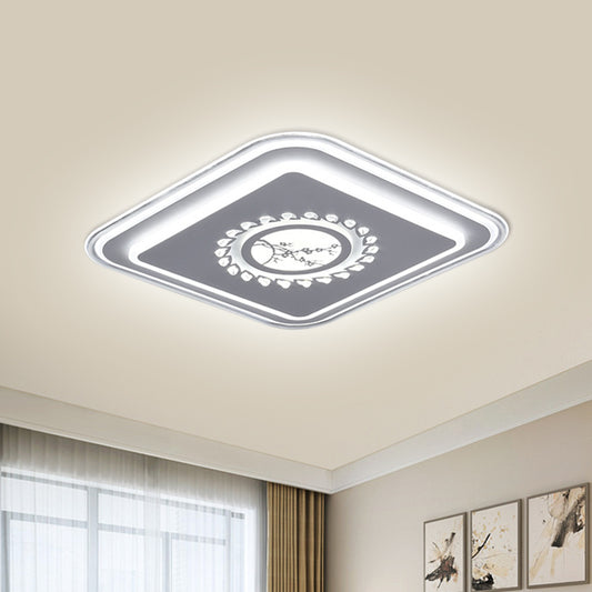 Square Acrylic Flush Mount Light Minimalism LED White Close to Ceiling Lighting with Floral/Plum Blossom/Deer Pattern White B Clearhalo 'Ceiling Lights' 'Close To Ceiling Lights' 'Close to ceiling' 'Flush mount' Lighting' 1866389