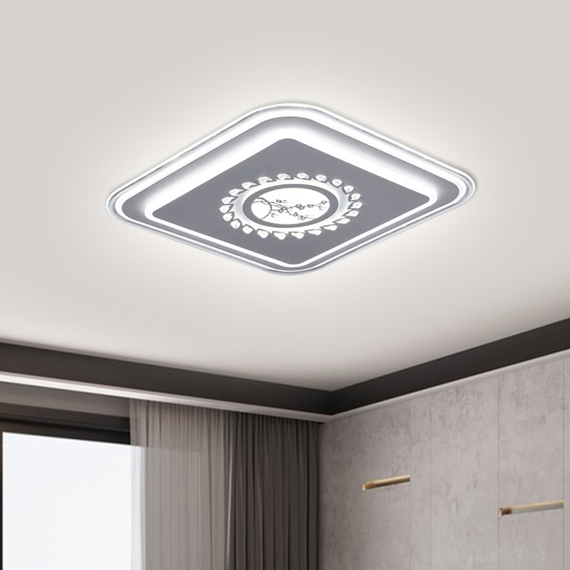 Square Acrylic Flush Mount Light Minimalism LED White Close to Ceiling Lighting with Floral/Plum Blossom/Deer Pattern Clearhalo 'Ceiling Lights' 'Close To Ceiling Lights' 'Close to ceiling' 'Flush mount' Lighting' 1866390
