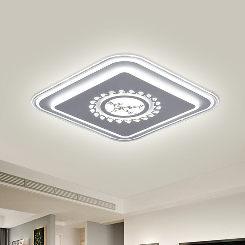 Square Acrylic Flush Mount Light Minimalism LED White Close to Ceiling Lighting with Floral/Plum Blossom/Deer Pattern Clearhalo 'Ceiling Lights' 'Close To Ceiling Lights' 'Close to ceiling' 'Flush mount' Lighting' 1866391
