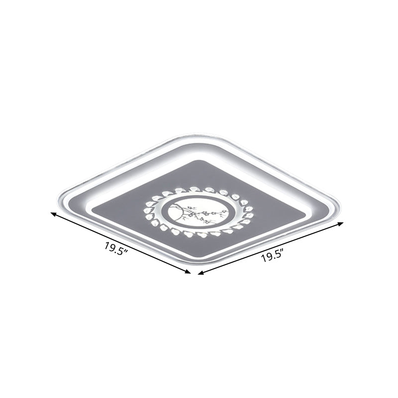 Square Acrylic Flush Mount Light Minimalism LED White Close to Ceiling Lighting with Floral/Plum Blossom/Deer Pattern Clearhalo 'Ceiling Lights' 'Close To Ceiling Lights' 'Close to ceiling' 'Flush mount' Lighting' 1866393