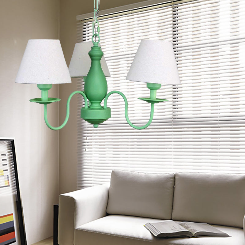 Three Heads Tapered Shade Chandelier Nordic Stylish Metal Hanging Light for Cafe White Clearhalo 'Ceiling Lights' 'Chandeliers' Lighting' options 186639_3297ed0b-c42c-4621-9032-0564a602b458