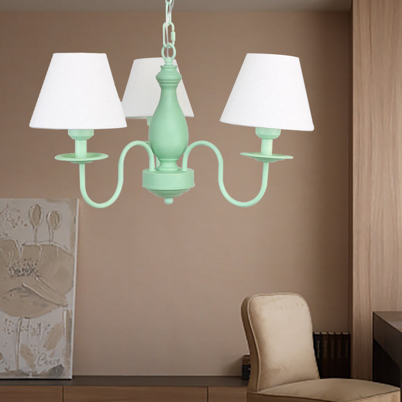 Three Heads Tapered Shade Chandelier Nordic Stylish Metal Hanging Light for Cafe Clearhalo 'Ceiling Lights' 'Chandeliers' Lighting' options 186640