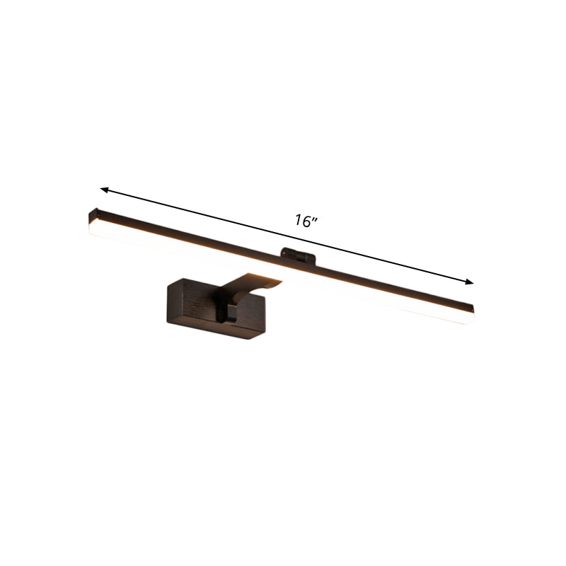 Metal Slim Vanity Lighting Fixture Simplicity 16"/19.5" L LED Wall Lamp in Black, Warm/White Light Clearhalo 'Cast Iron' 'Glass' 'Industrial' 'Modern wall lights' 'Modern' 'Tiffany' 'Traditional wall lights' 'Vanity Lights' 'Wall Lights' Lighting' 1866420