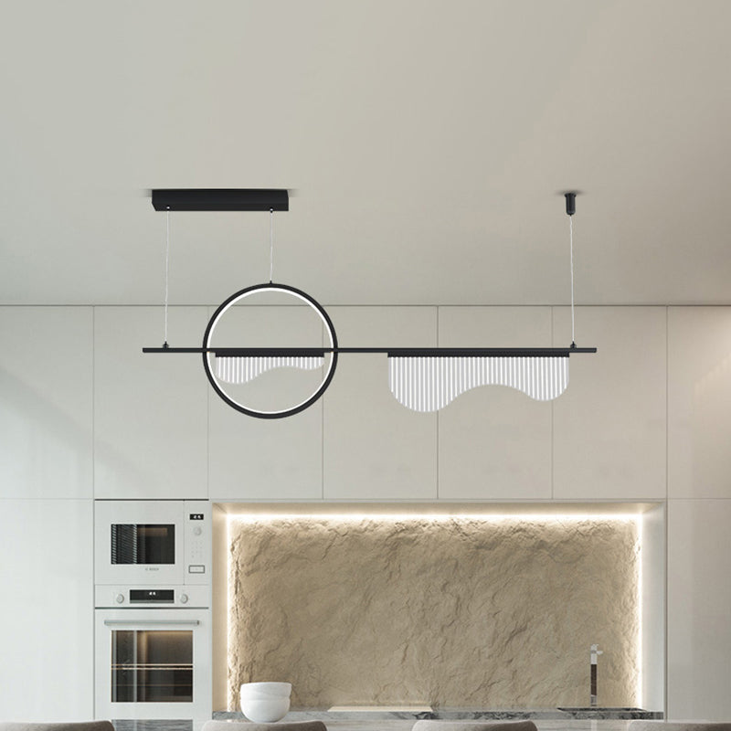 Black Circle and Linear Down Lighting Contemporary LED Metal Island Pendant with Wavy Acrylic Design Black Clearhalo 'Ceiling Lights' 'Island Lights' Lighting' 1866438