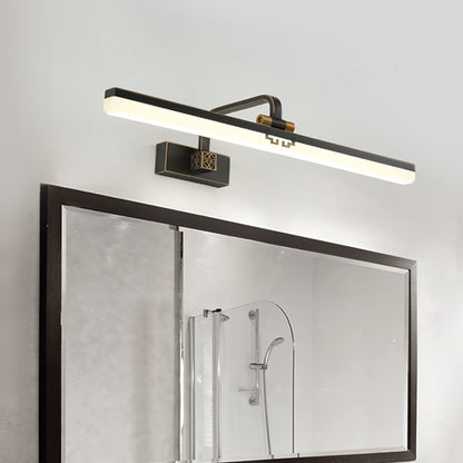 Minimalism Linear Wall Vanity Light Metallic Mirror Cabinet LED Adjustable Wall Mounted Lamp in Black Black Clearhalo 'Cast Iron' 'Glass' 'Industrial' 'Modern wall lights' 'Modern' 'Tiffany' 'Traditional wall lights' 'Vanity Lights' 'Wall Lights' Lighting' 1866450