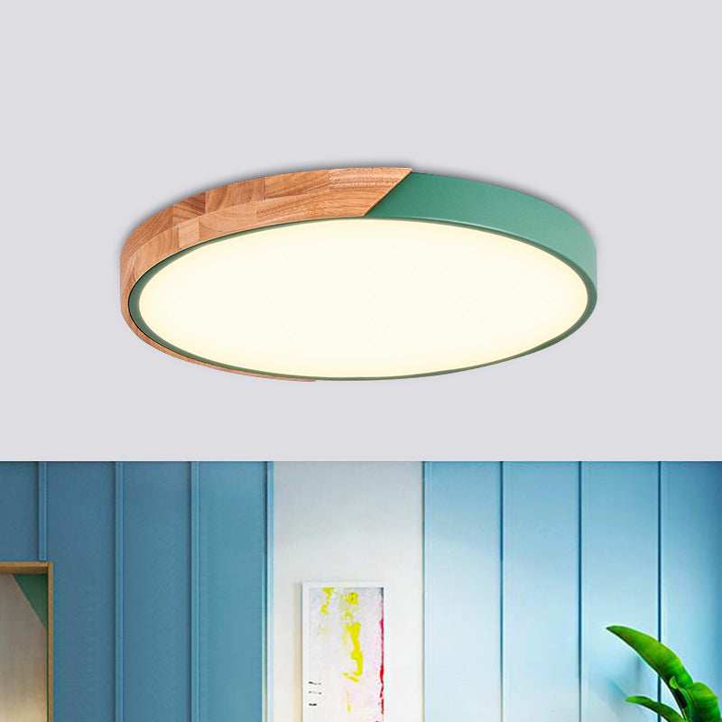 Round Close to Ceiling Lamp Contemporary Metal Pink/Yellow/Green LED Flush Light Fixture, 16"/19.5" Wide Green Clearhalo 'Ceiling Lights' 'Close To Ceiling Lights' 'Close to ceiling' 'Flush mount' Lighting' 1866526