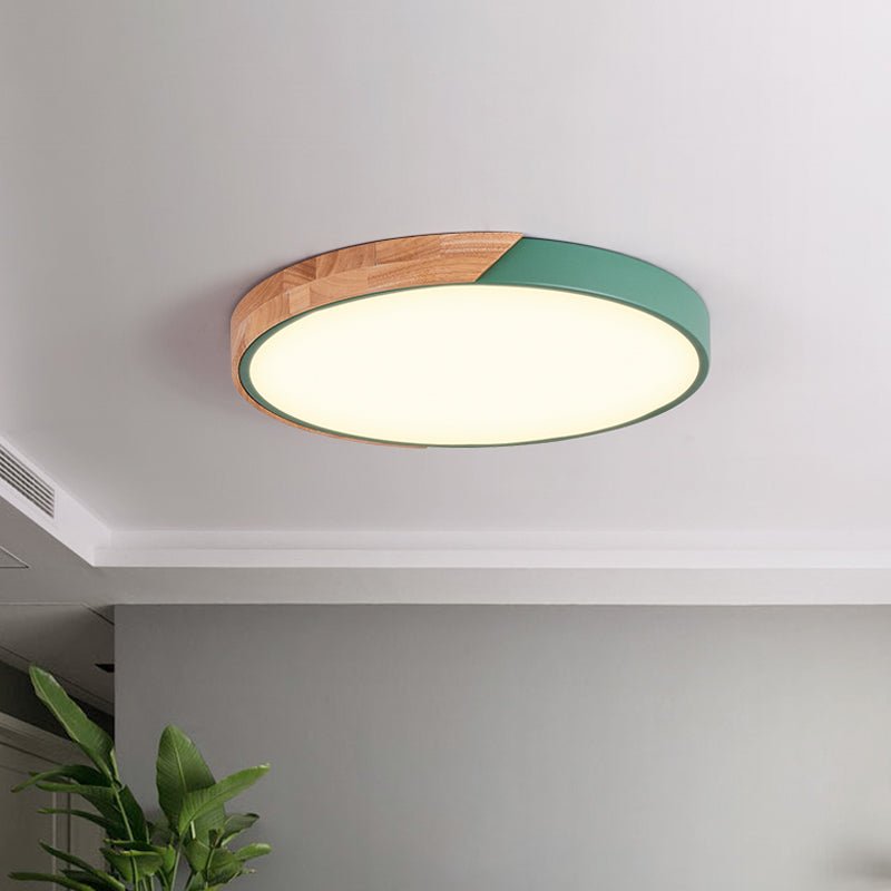 Round Close to Ceiling Lamp Contemporary Metal Pink/Yellow/Green LED Flush Light Fixture, 16"/19.5" Wide Clearhalo 'Ceiling Lights' 'Close To Ceiling Lights' 'Close to ceiling' 'Flush mount' Lighting' 1866527