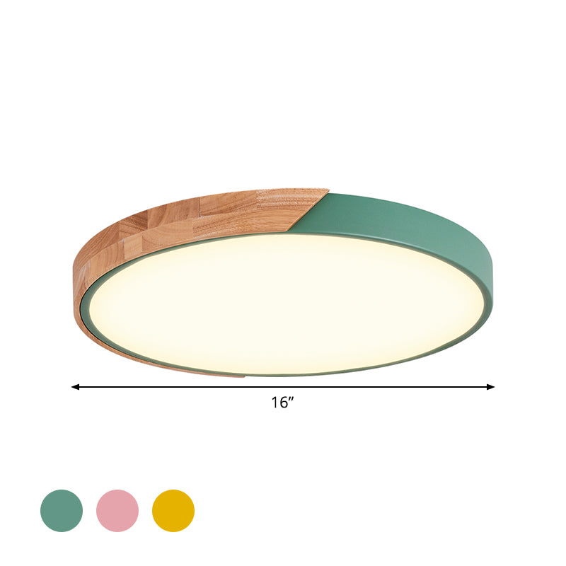 Round Close to Ceiling Lamp Contemporary Metal Pink/Yellow/Green LED Flush Light Fixture, 16"/19.5" Wide Clearhalo 'Ceiling Lights' 'Close To Ceiling Lights' 'Close to ceiling' 'Flush mount' Lighting' 1866529