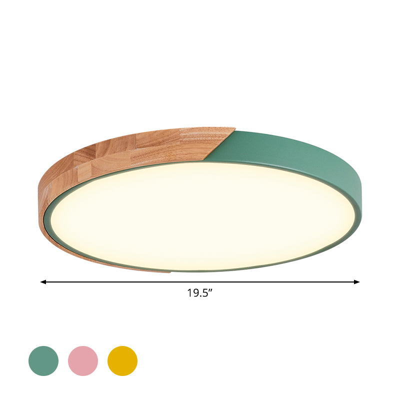 Round Close to Ceiling Lamp Contemporary Metal Pink/Yellow/Green LED Flush Light Fixture, 16"/19.5" Wide Clearhalo 'Ceiling Lights' 'Close To Ceiling Lights' 'Close to ceiling' 'Flush mount' Lighting' 1866530