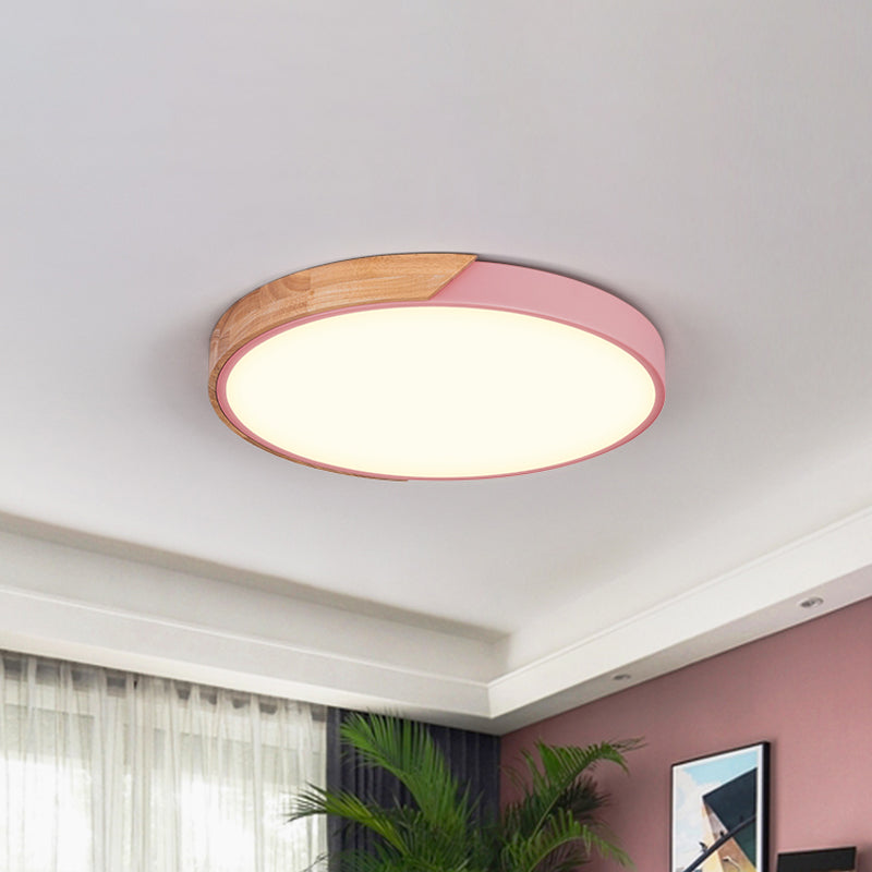 Round Close to Ceiling Lamp Contemporary Metal Pink/Yellow/Green LED Flush Light Fixture, 16"/19.5" Wide Clearhalo 'Ceiling Lights' 'Close To Ceiling Lights' 'Close to ceiling' 'Flush mount' Lighting' 1866532