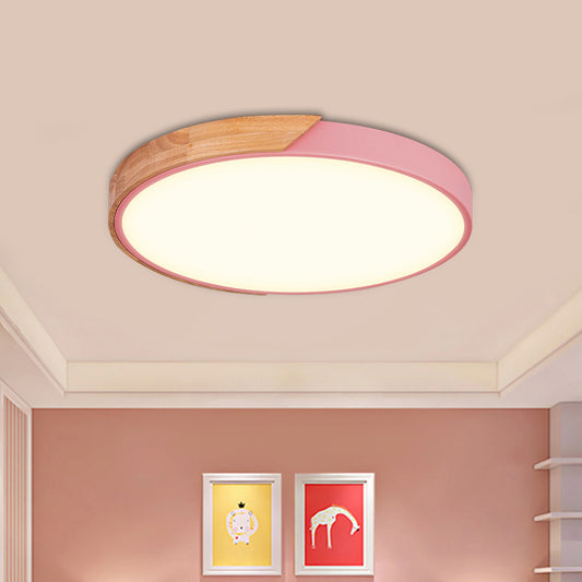 Round Close to Ceiling Lamp Contemporary Metal Pink/Yellow/Green LED Flush Light Fixture, 16"/19.5" Wide Clearhalo 'Ceiling Lights' 'Close To Ceiling Lights' 'Close to ceiling' 'Flush mount' Lighting' 1866533