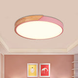 Round Close to Ceiling Lamp Contemporary Metal Pink/Yellow/Green LED Flush Light Fixture, 16"/19.5" Wide Clearhalo 'Ceiling Lights' 'Close To Ceiling Lights' 'Close to ceiling' 'Flush mount' Lighting' 1866533