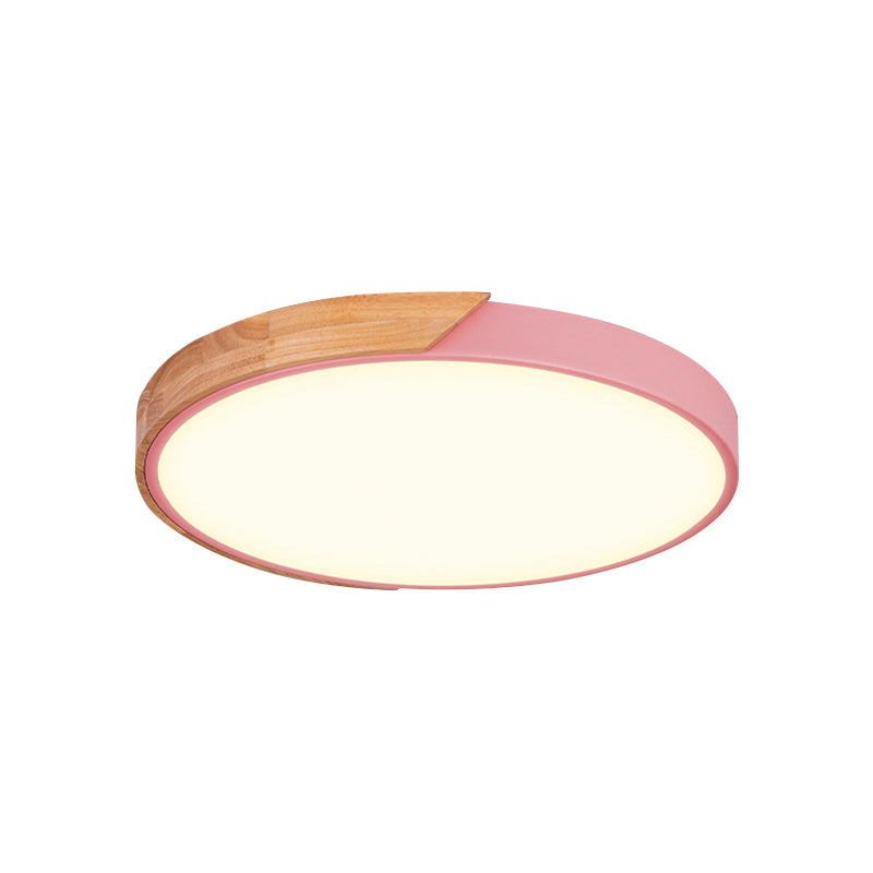 Round Close to Ceiling Lamp Contemporary Metal Pink/Yellow/Green LED Flush Light Fixture, 16"/19.5" Wide Clearhalo 'Ceiling Lights' 'Close To Ceiling Lights' 'Close to ceiling' 'Flush mount' Lighting' 1866534
