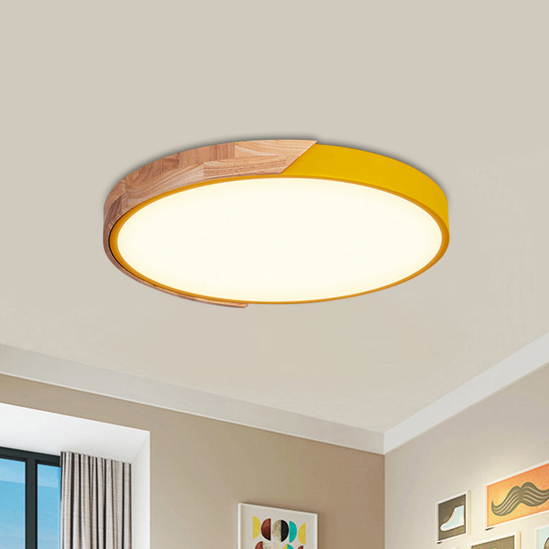 Round Close to Ceiling Lamp Contemporary Metal Pink/Yellow/Green LED Flush Light Fixture, 16"/19.5" Wide Clearhalo 'Ceiling Lights' 'Close To Ceiling Lights' 'Close to ceiling' 'Flush mount' Lighting' 1866536