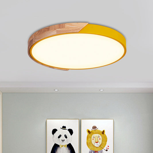 Round Close to Ceiling Lamp Contemporary Metal Pink/Yellow/Green LED Flush Light Fixture, 16"/19.5" Wide Clearhalo 'Ceiling Lights' 'Close To Ceiling Lights' 'Close to ceiling' 'Flush mount' Lighting' 1866537
