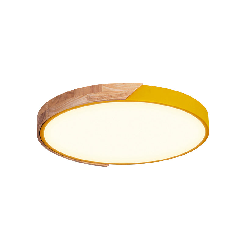 Round Close to Ceiling Lamp Contemporary Metal Pink/Yellow/Green LED Flush Light Fixture, 16"/19.5" Wide Clearhalo 'Ceiling Lights' 'Close To Ceiling Lights' 'Close to ceiling' 'Flush mount' Lighting' 1866538