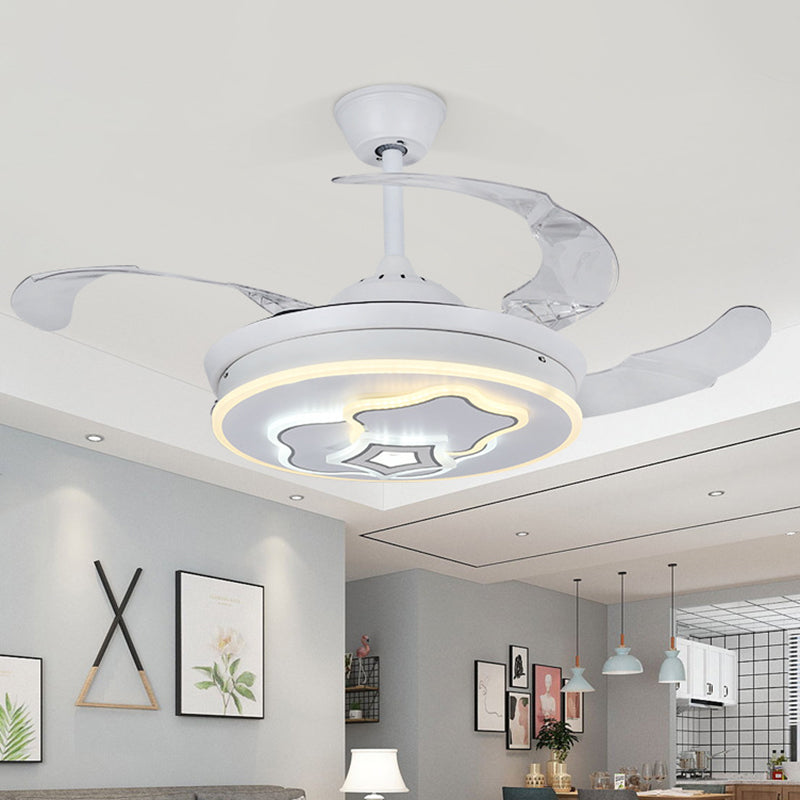 3-Blade Metal Round Pendant Fan Light Contemporary 42" Width LED Semi Flush Mount with Star Design in White White Clearhalo 'Ceiling Fans with Lights' 'Ceiling Fans' 'Modern Ceiling Fans' 'Modern' Lighting' 1866592