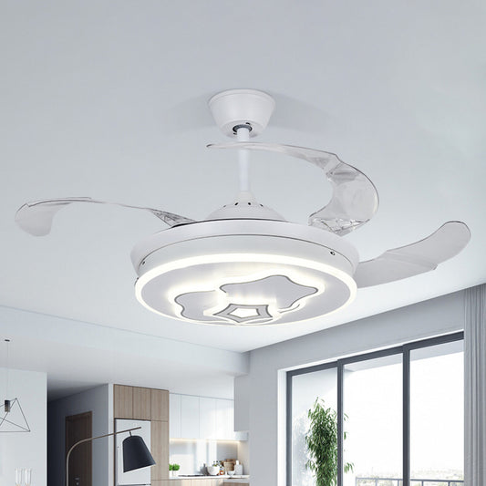 3-Blade Metal Round Pendant Fan Light Contemporary 42" Width LED Semi Flush Mount with Star Design in White Clearhalo 'Ceiling Fans with Lights' 'Ceiling Fans' 'Modern Ceiling Fans' 'Modern' Lighting' 1866593