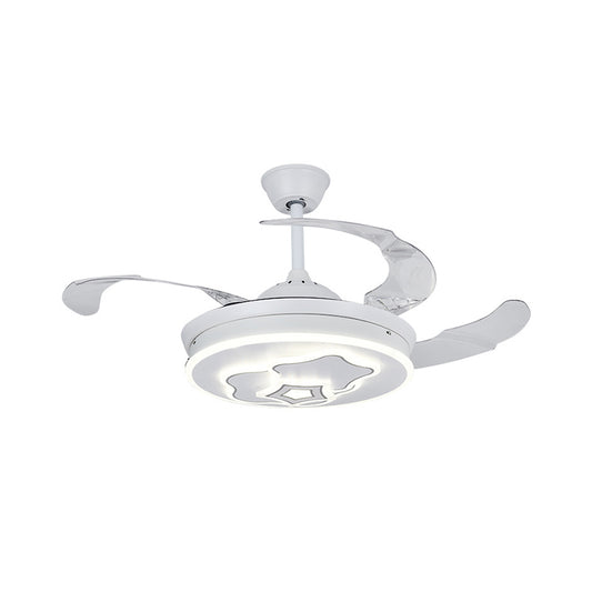 3-Blade Metal Round Pendant Fan Light Contemporary 42" Width LED Semi Flush Mount with Star Design in White Clearhalo 'Ceiling Fans with Lights' 'Ceiling Fans' 'Modern Ceiling Fans' 'Modern' Lighting' 1866594