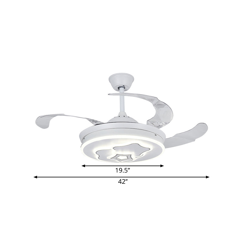 3-Blade Metal Round Pendant Fan Light Contemporary 42" Width LED Semi Flush Mount with Star Design in White Clearhalo 'Ceiling Fans with Lights' 'Ceiling Fans' 'Modern Ceiling Fans' 'Modern' Lighting' 1866595