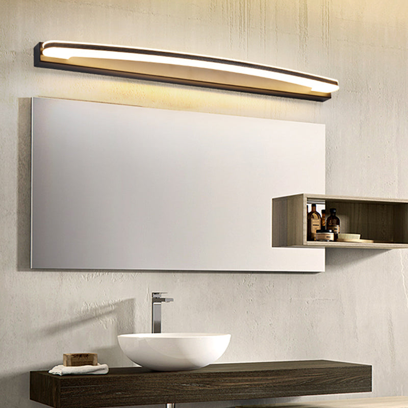Curved Bar Wall Vanity Light Minimal LED Metal Bathroom Wall Mounted Lamp in Black, Warm/White Light Black Clearhalo 'Cast Iron' 'Glass' 'Industrial' 'Modern wall lights' 'Modern' 'Tiffany' 'Traditional wall lights' 'Vanity Lights' 'Wall Lights' Lighting' 1866650