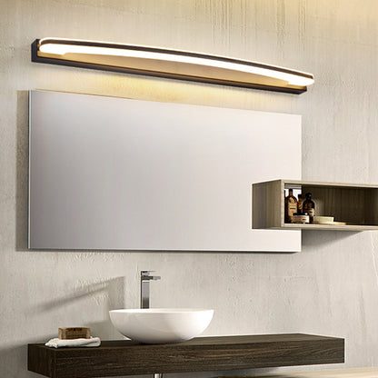 Curved Bar Wall Vanity Light Minimal LED Metal Bathroom Wall Mounted Lamp in Black, Warm/White Light Black Clearhalo 'Cast Iron' 'Glass' 'Industrial' 'Modern wall lights' 'Modern' 'Tiffany' 'Traditional wall lights' 'Vanity Lights' 'Wall Lights' Lighting' 1866650
