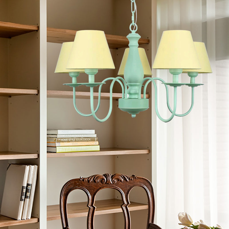 Nordic Style Suspension Light with Fabric Tapered Shade 5 Lights Metal Chandelier for Living Room Clearhalo 'Ceiling Lights' 'Chandeliers' Lighting' options 186669