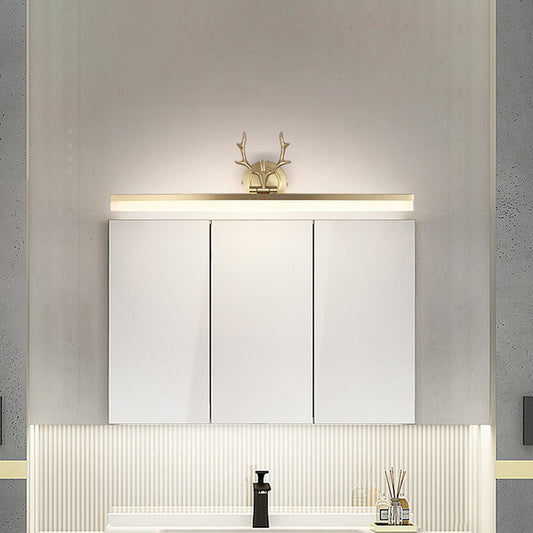 Gold Straight Wall Mount Light Contemporary LED Metallic Vanity Lighting in Warm/White Light with Antler Deco Gold Clearhalo 'Cast Iron' 'Glass' 'Industrial' 'Modern wall lights' 'Modern' 'Tiffany' 'Traditional wall lights' 'Vanity Lights' 'Wall Lights' Lighting' 1866696