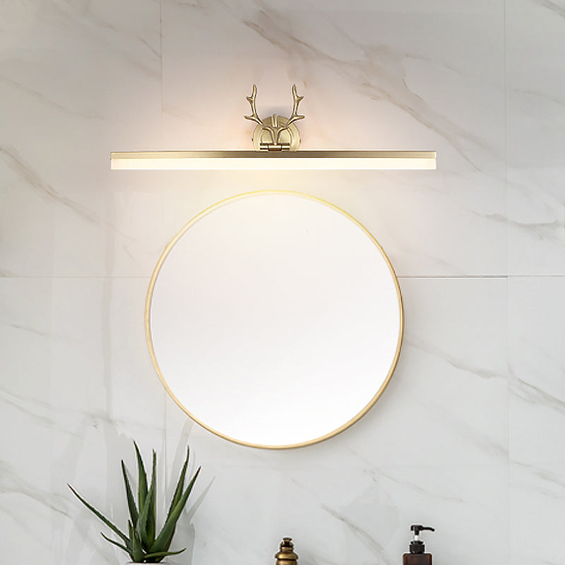 Gold Straight Wall Mount Light Contemporary LED Metallic Vanity Lighting in Warm/White Light with Antler Deco Clearhalo 'Cast Iron' 'Glass' 'Industrial' 'Modern wall lights' 'Modern' 'Tiffany' 'Traditional wall lights' 'Vanity Lights' 'Wall Lights' Lighting' 1866697