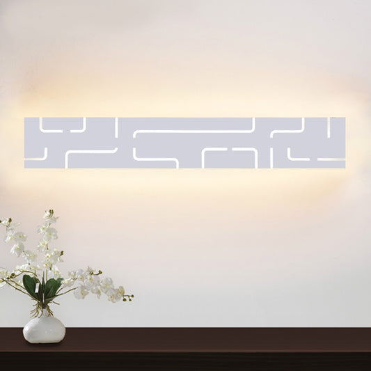 White Etched Rectangle Wall Light Fixture Modern Style LED Acrylic Wall Mounted Vanity Lamp in Warm/White Light White Clearhalo 'Modern wall lights' 'Modern' 'Vanity Lights' 'Wall Lights' Lighting' 1866704