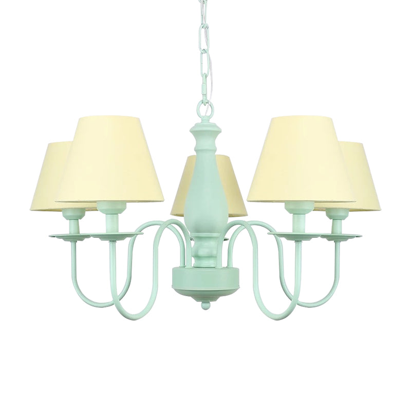 Nordic Style Suspension Light with Fabric Tapered Shade 5 Lights Metal Chandelier for Living Room Clearhalo 'Ceiling Lights' 'Chandeliers' Lighting' options 186671