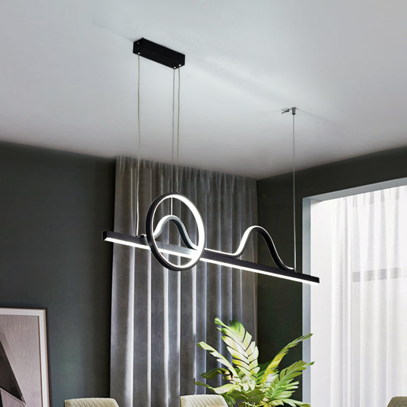 Curvy Line and Ring Metallic Island Lamp Contemporary LED Black Suspended Lighting Fixture Black Clearhalo 'Ceiling Lights' 'Island Lights' Lighting' 1866716