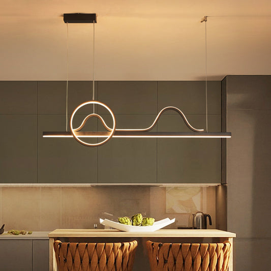 Curvy Line and Ring Metallic Island Lamp Contemporary LED Black Suspended Lighting Fixture Clearhalo 'Ceiling Lights' 'Island Lights' Lighting' 1866717