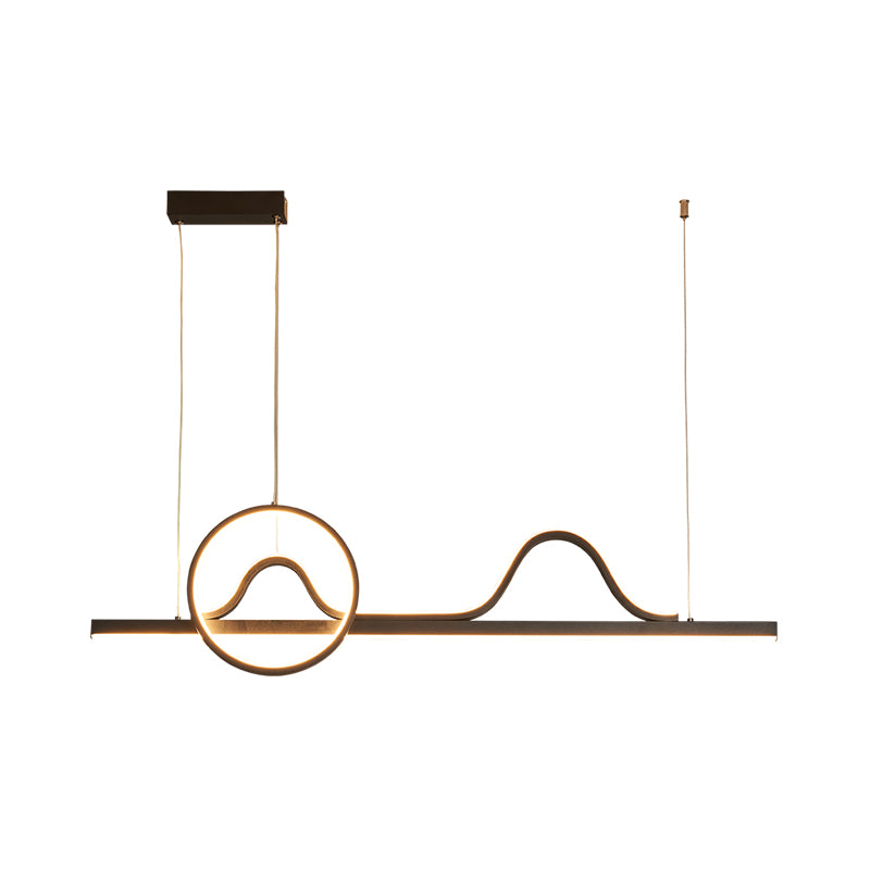 Curvy Line and Ring Metallic Island Lamp Contemporary LED Black Suspended Lighting Fixture Clearhalo 'Ceiling Lights' 'Island Lights' Lighting' 1866718