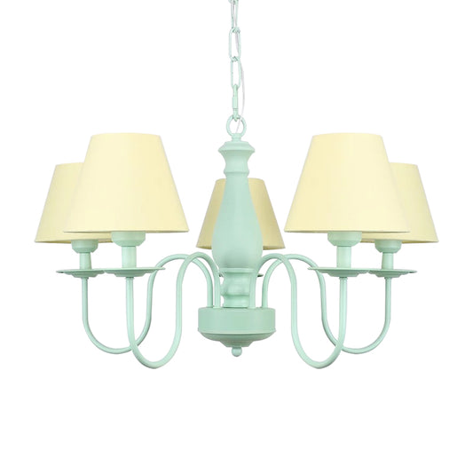 Nordic Style Suspension Light with Fabric Tapered Shade 5 Lights Metal Chandelier for Living Room Clearhalo 'Ceiling Lights' 'Chandeliers' Lighting' options 186671