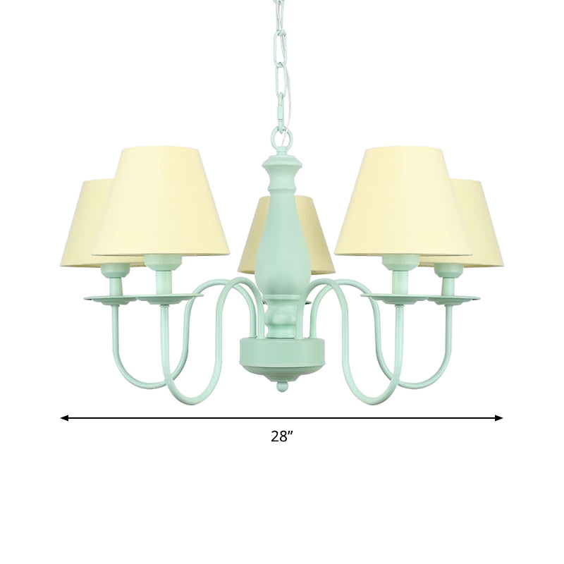 Nordic Style Suspension Light with Fabric Tapered Shade 5 Lights Metal Chandelier for Living Room Clearhalo 'Ceiling Lights' 'Chandeliers' Lighting' options 186672