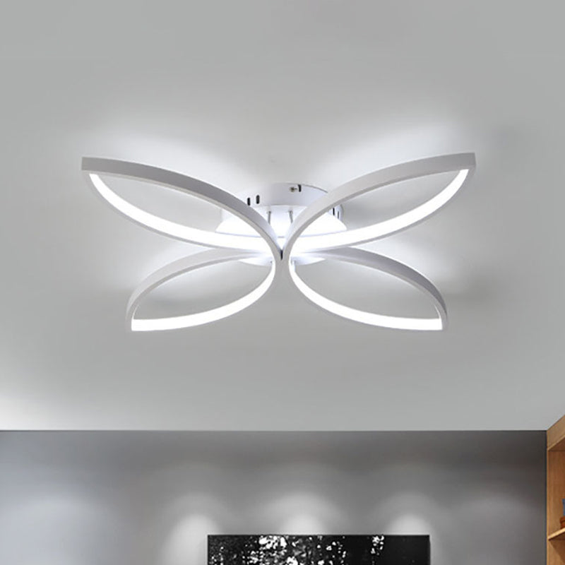 Clover Metallic Semi Flush Mount Modernism 23"/29" Wide LED White Ceiling Lighting in Warm/White Light White Clearhalo 'Ceiling Lights' 'Close To Ceiling Lights' 'Close to ceiling' 'Semi-flushmount' Lighting' 1866724