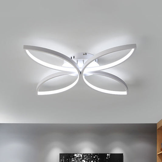 Clover Metallic Semi Flush Mount Modernism 23"/29" Wide LED White Ceiling Lighting in Warm/White Light White Clearhalo 'Ceiling Lights' 'Close To Ceiling Lights' 'Close to ceiling' 'Semi-flushmount' Lighting' 1866724