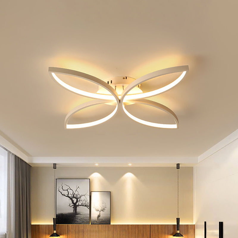 Clover Metallic Semi Flush Mount Modernism 23"/29" Wide LED White Ceiling Lighting in Warm/White Light Clearhalo 'Ceiling Lights' 'Close To Ceiling Lights' 'Close to ceiling' 'Semi-flushmount' Lighting' 1866725