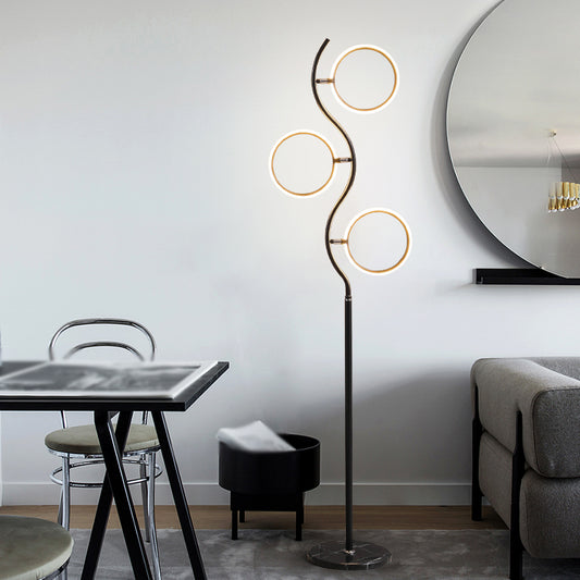 Circular Tree Floor Lamp Modernism Metal Black/White LED Standing Floor Light with Adjustable Head Design Black Clearhalo 'Floor Lamps' 'Lamps' Lighting' 1866745