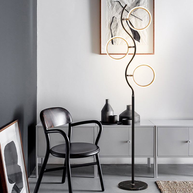 Circular Tree Floor Lamp Modernism Metal Black/White LED Standing Floor Light with Adjustable Head Design Clearhalo 'Floor Lamps' 'Lamps' Lighting' 1866746