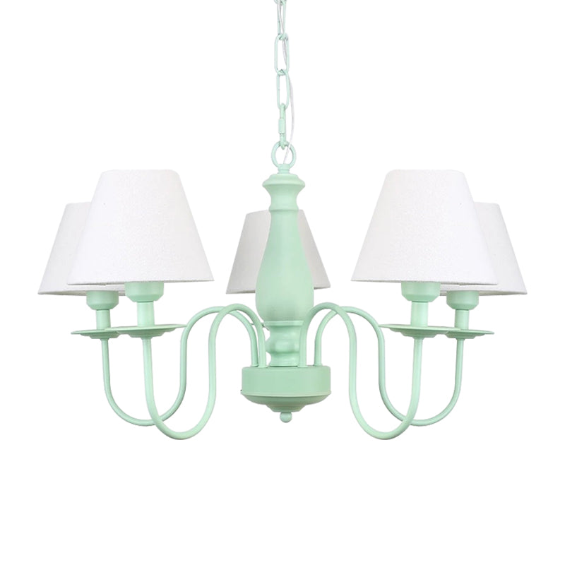Nordic Style Suspension Light with Fabric Tapered Shade 5 Lights Metal Chandelier for Living Room Clearhalo 'Ceiling Lights' 'Chandeliers' Lighting' options 186675